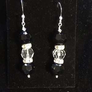 Earrings Swarovski crystals, black, faux diamonds